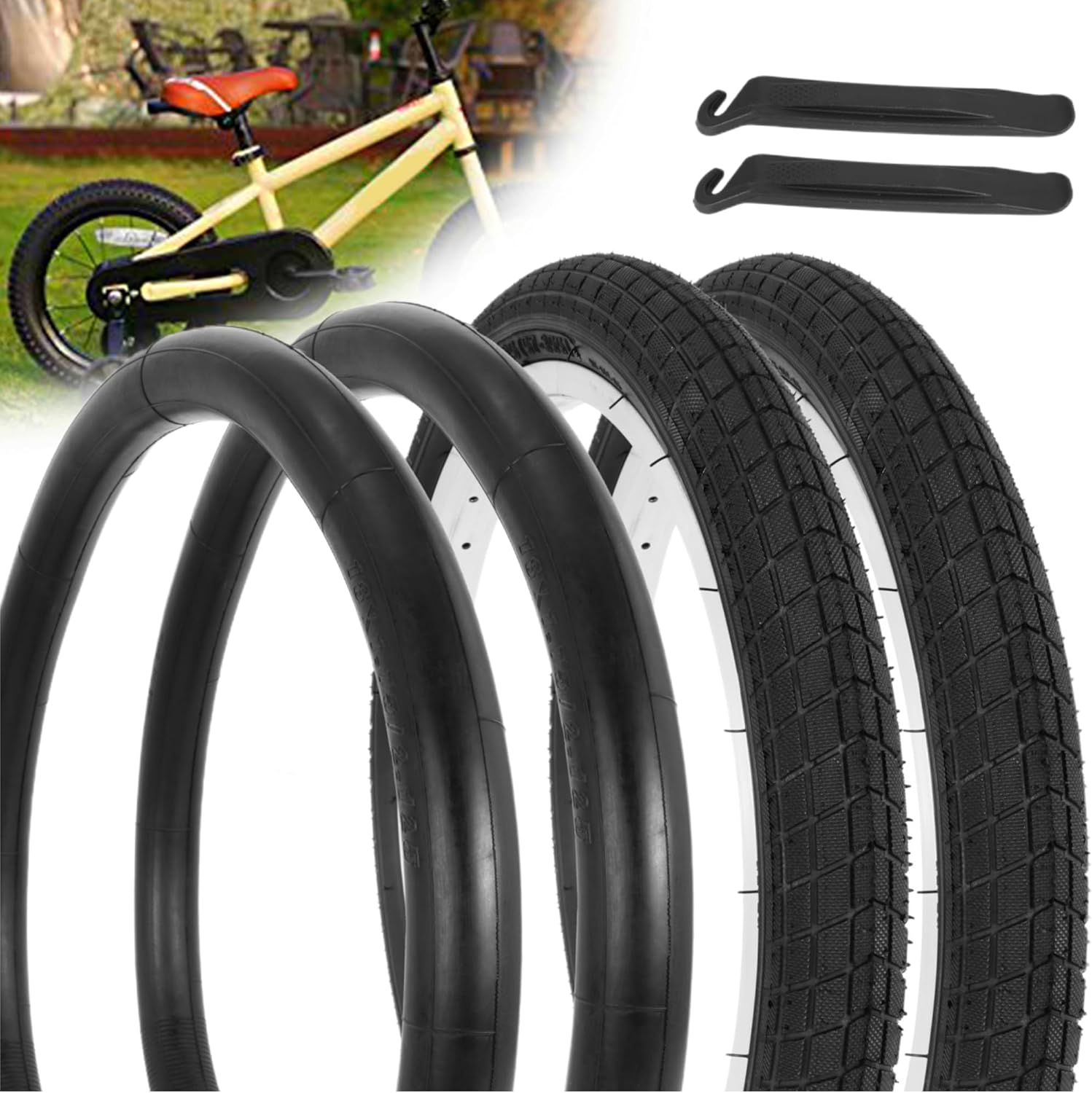 2 Sets 18×2.125 Bike Tire and Tube, 18 Inch Kids