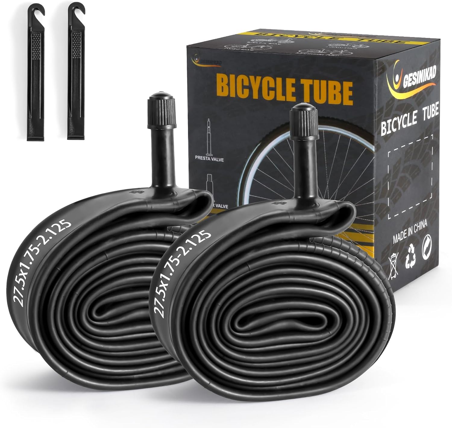 2 Pack 27.5 Inch Bike Tube AV32mm Schrader Valve, 27.5″