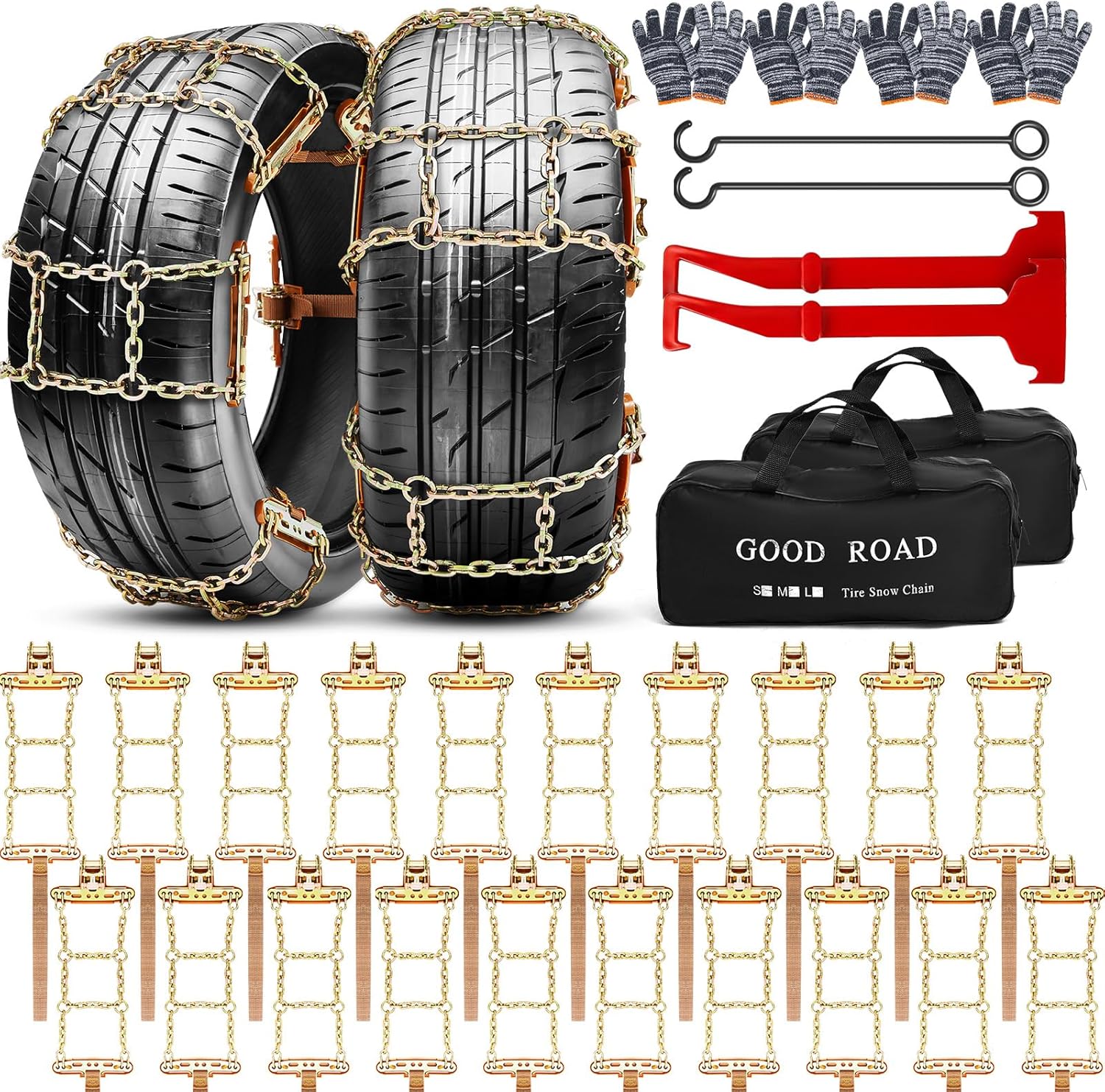 20 Pack Snow Chains Adjustable Tire Chains for Tire Width